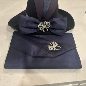 Whittall & Shon Navy Clutch with Matching Hat with  Silver Detail